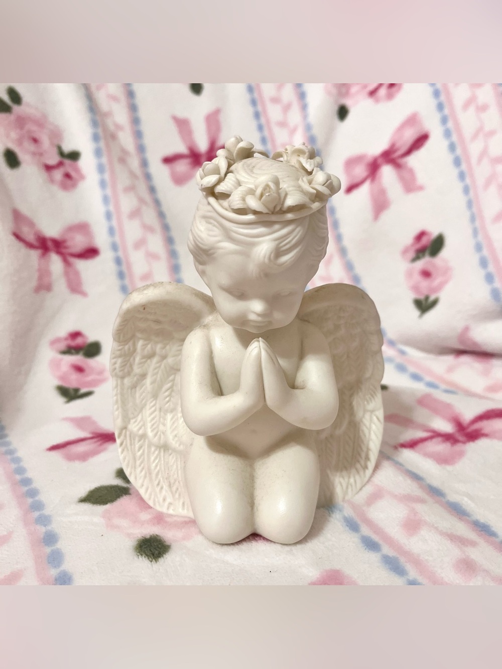 White Ceramic Kneeling Angel Figure